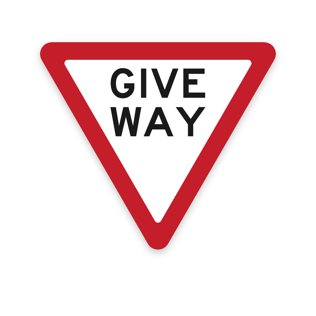 Give Way Sign, R1-2 red and white triangle cut to shape, AS 1744 Series E lettering, Australian made