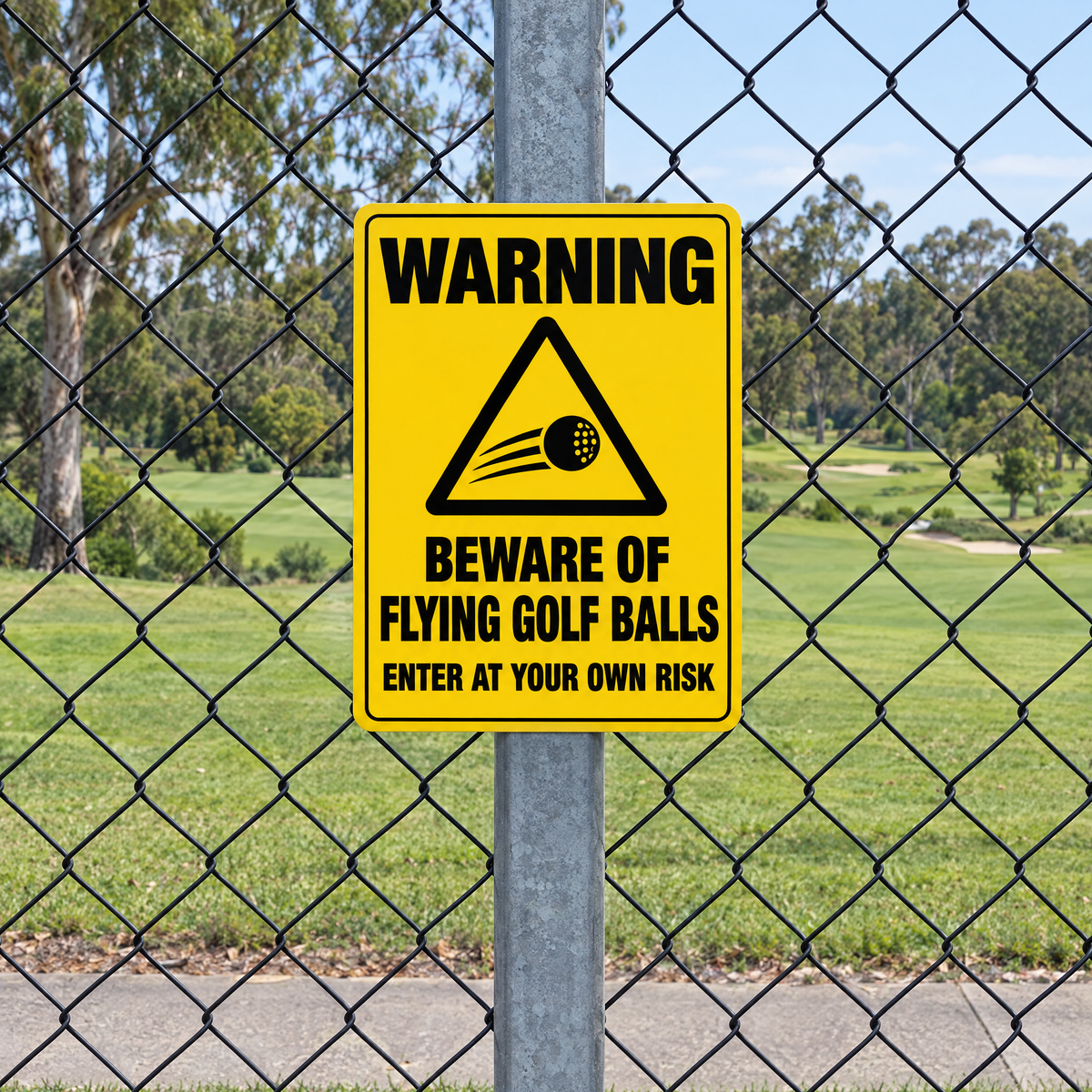 Warning Beware of Flying Golf Balls Sign installed on site