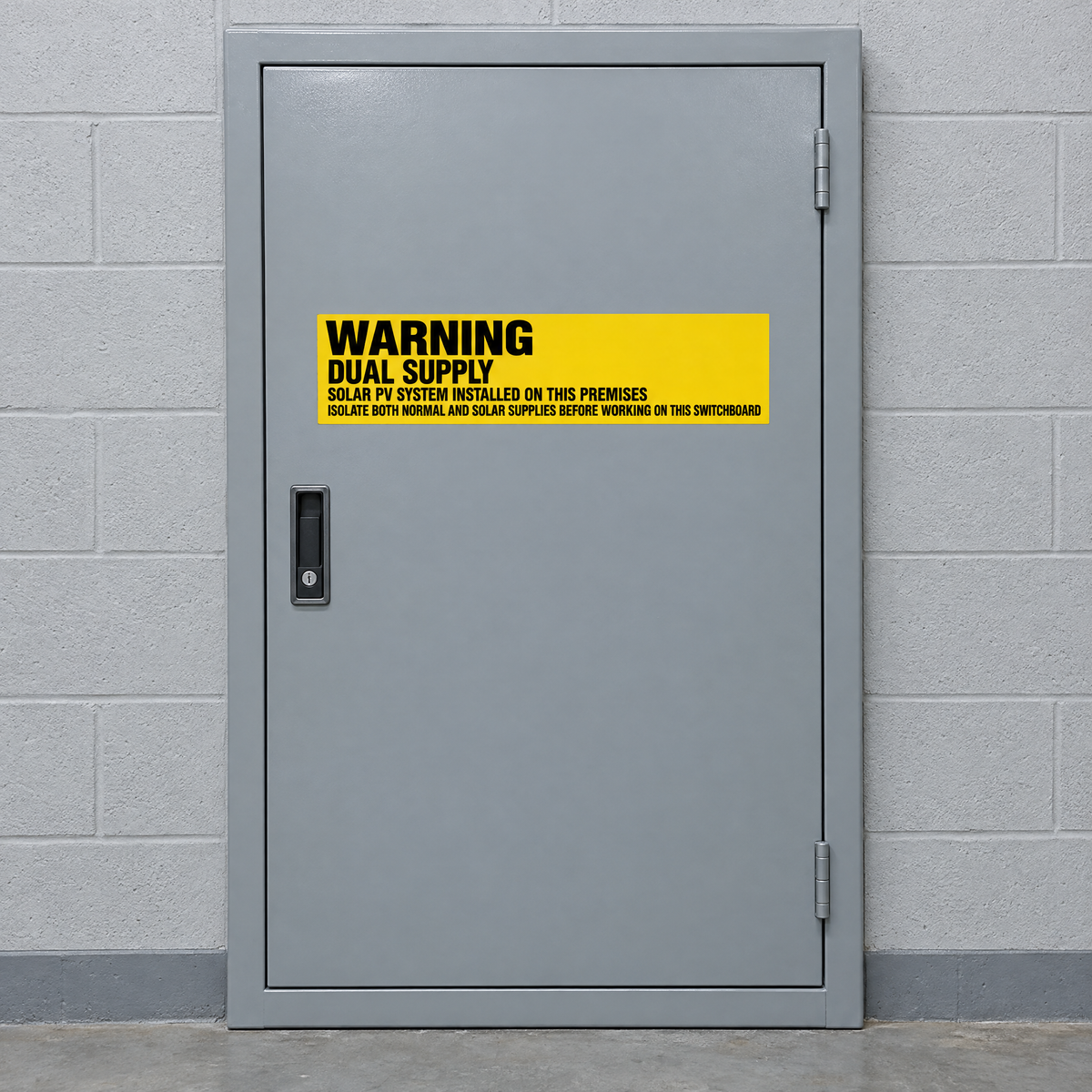 Warning Dual Supply Solar PV System Sign installed on site