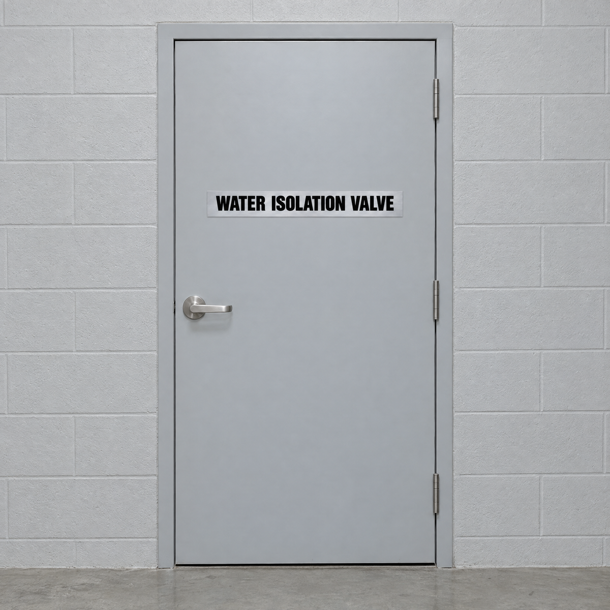 Water Isolation Valve Sign – Silver & Black installed on site