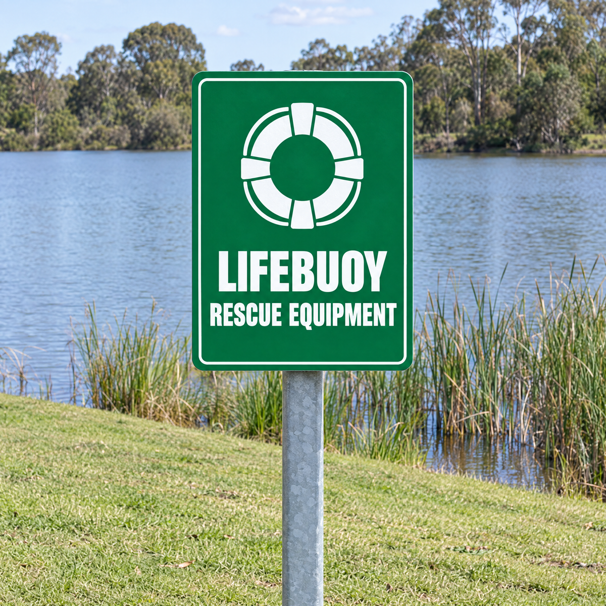 Rescue Lifebuoy Sign installed on site