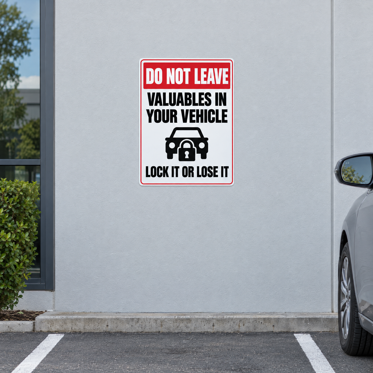 Do Not Leave Valuables in Your Vehicle Sign installed on site