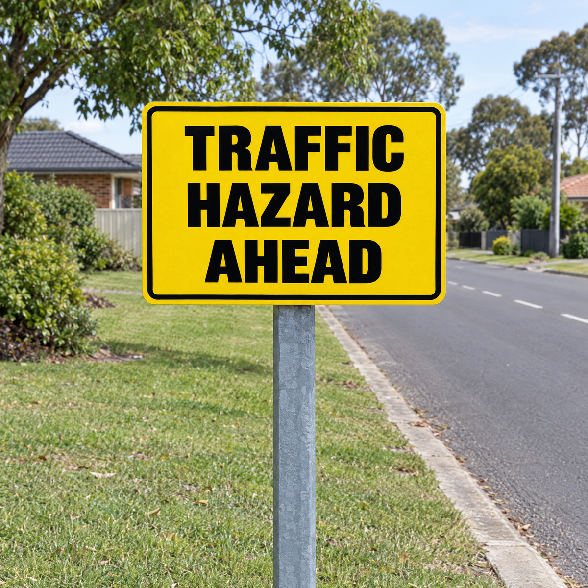 Traffic Hazard Ahead Sign installed on site