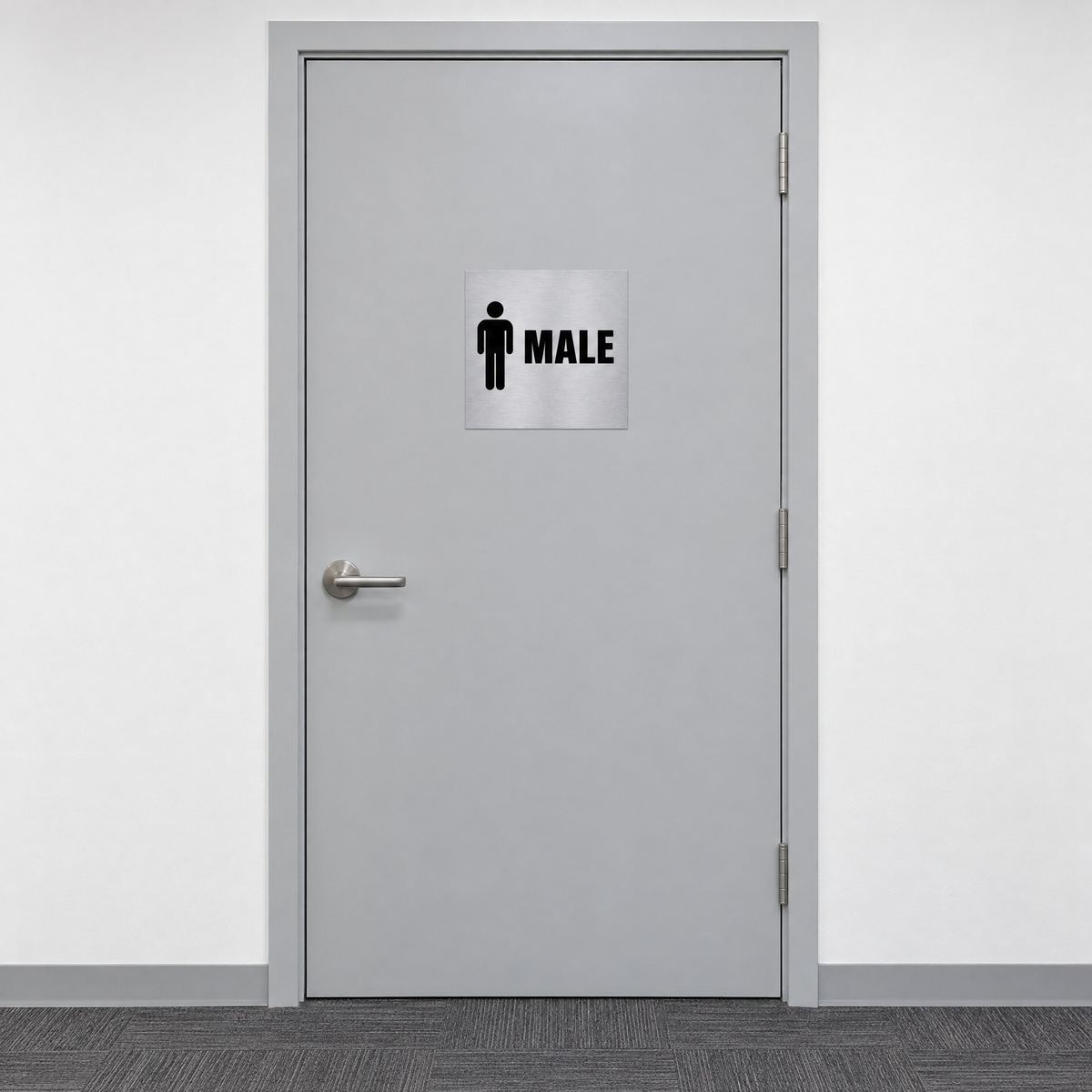 Male Toilet Sign – Silver & Black installed on site