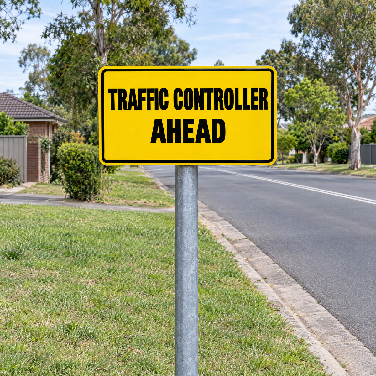 Traffic Controller Ahead Sign installed on site