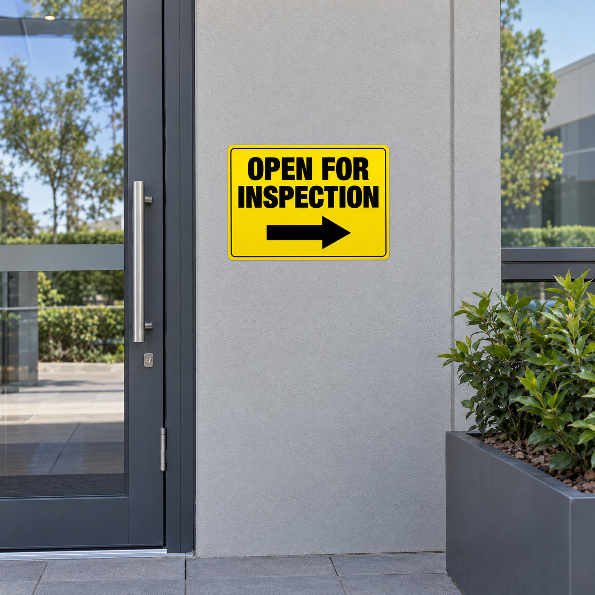Open for Inspection Sign with Arrow installed on site