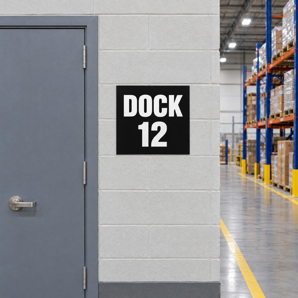 Loading Dock Number Sign with Custom Number installed on site