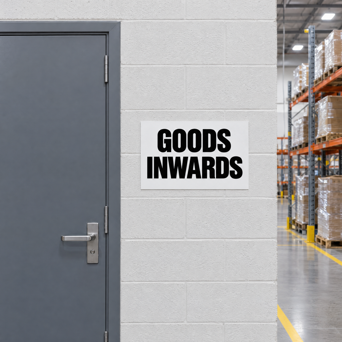 Goods Inwards Sign installed on site