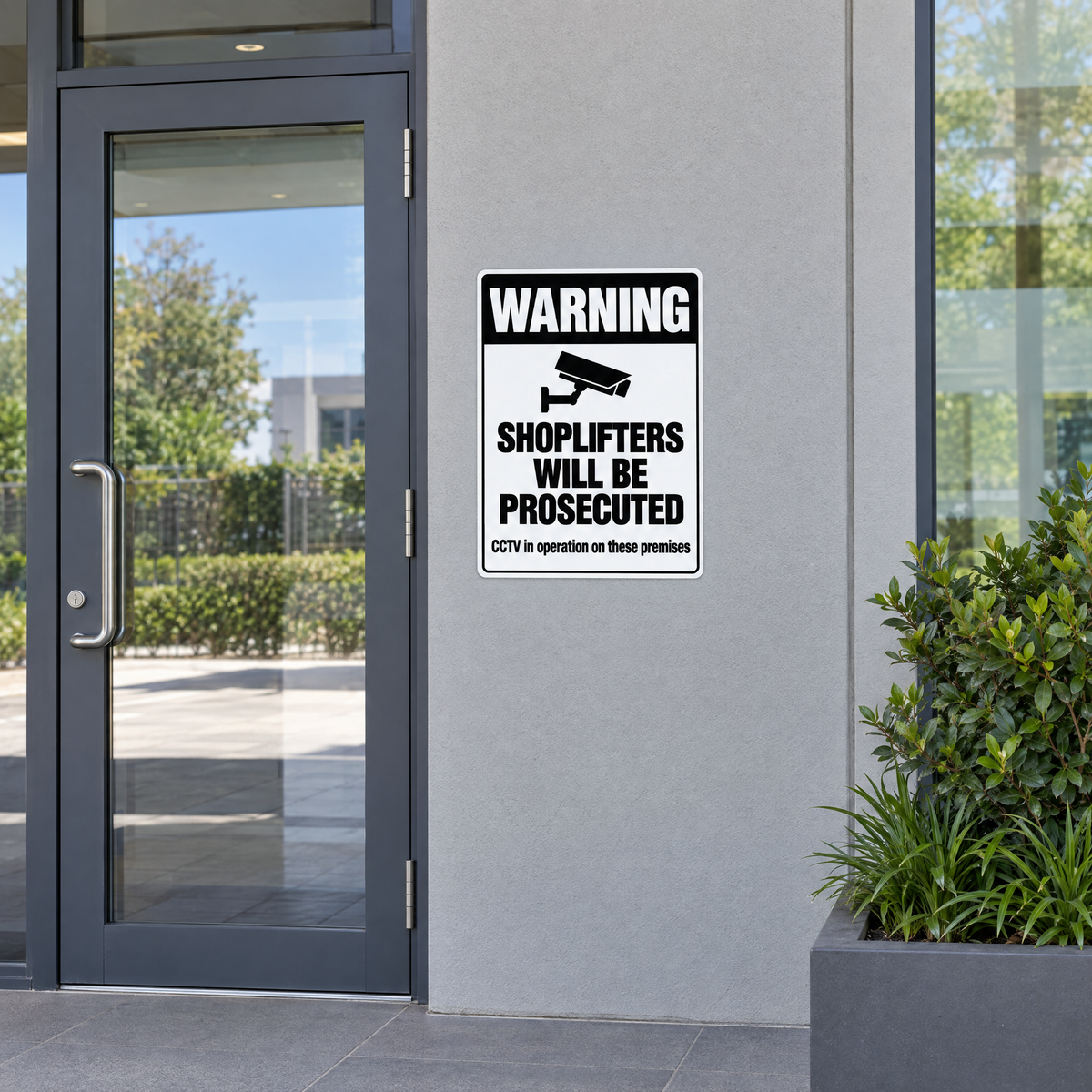 Shoplifters Will Be Prosecuted Sign installed on site