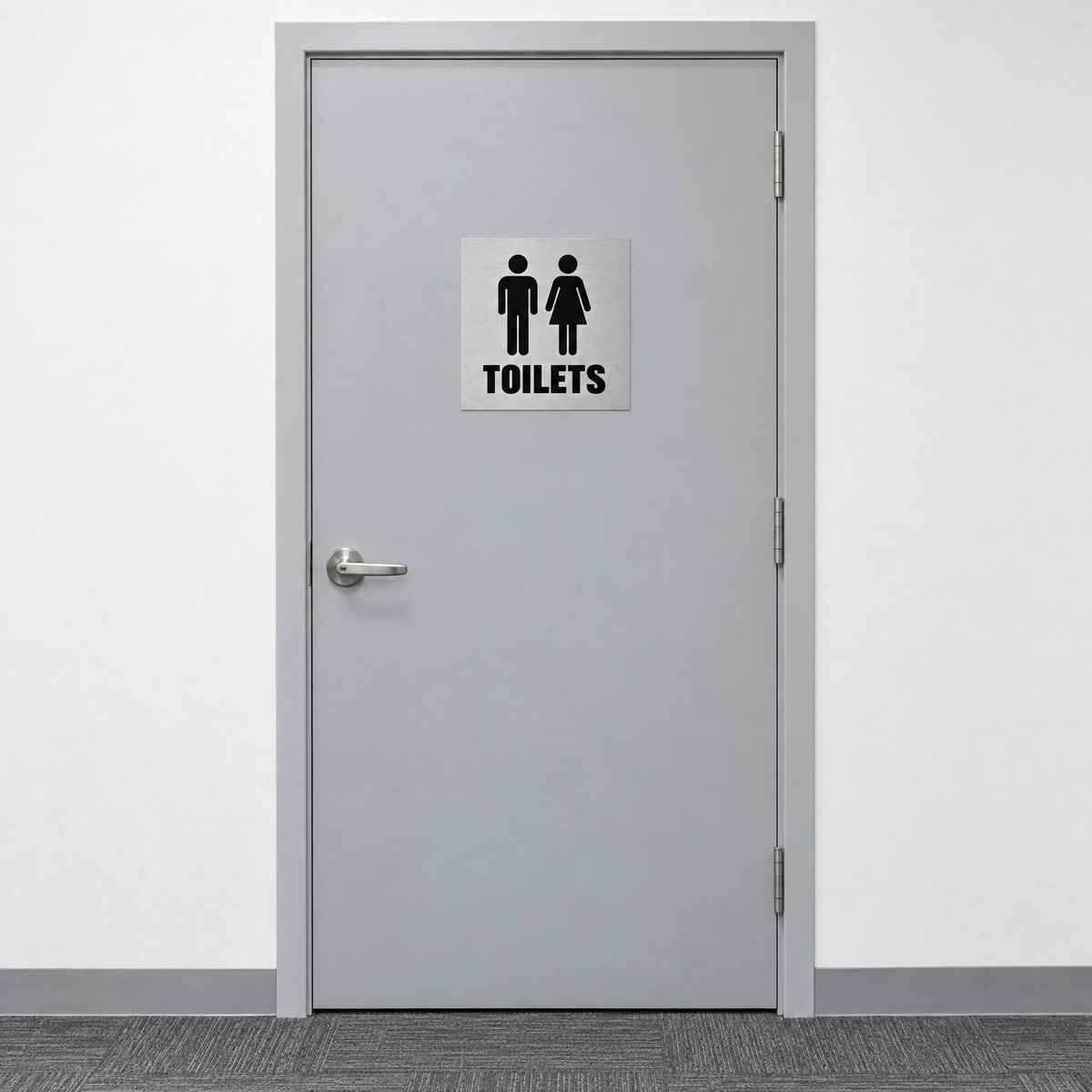 Toilets Sign – Silver & Black installed on site