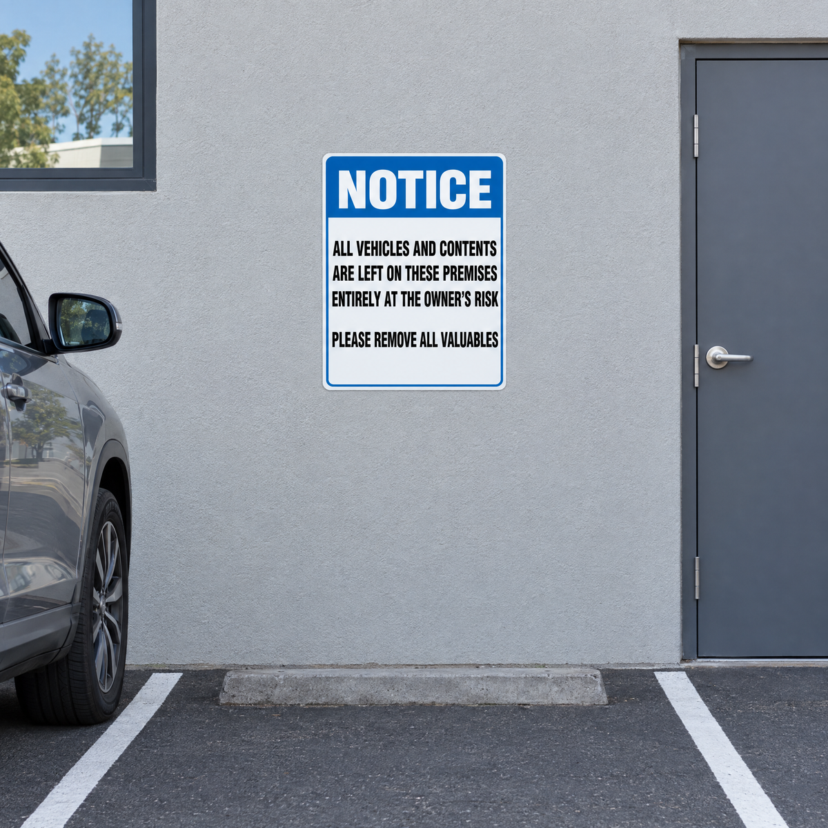 Vehicles Left at Owner's Risk Sign installed on site