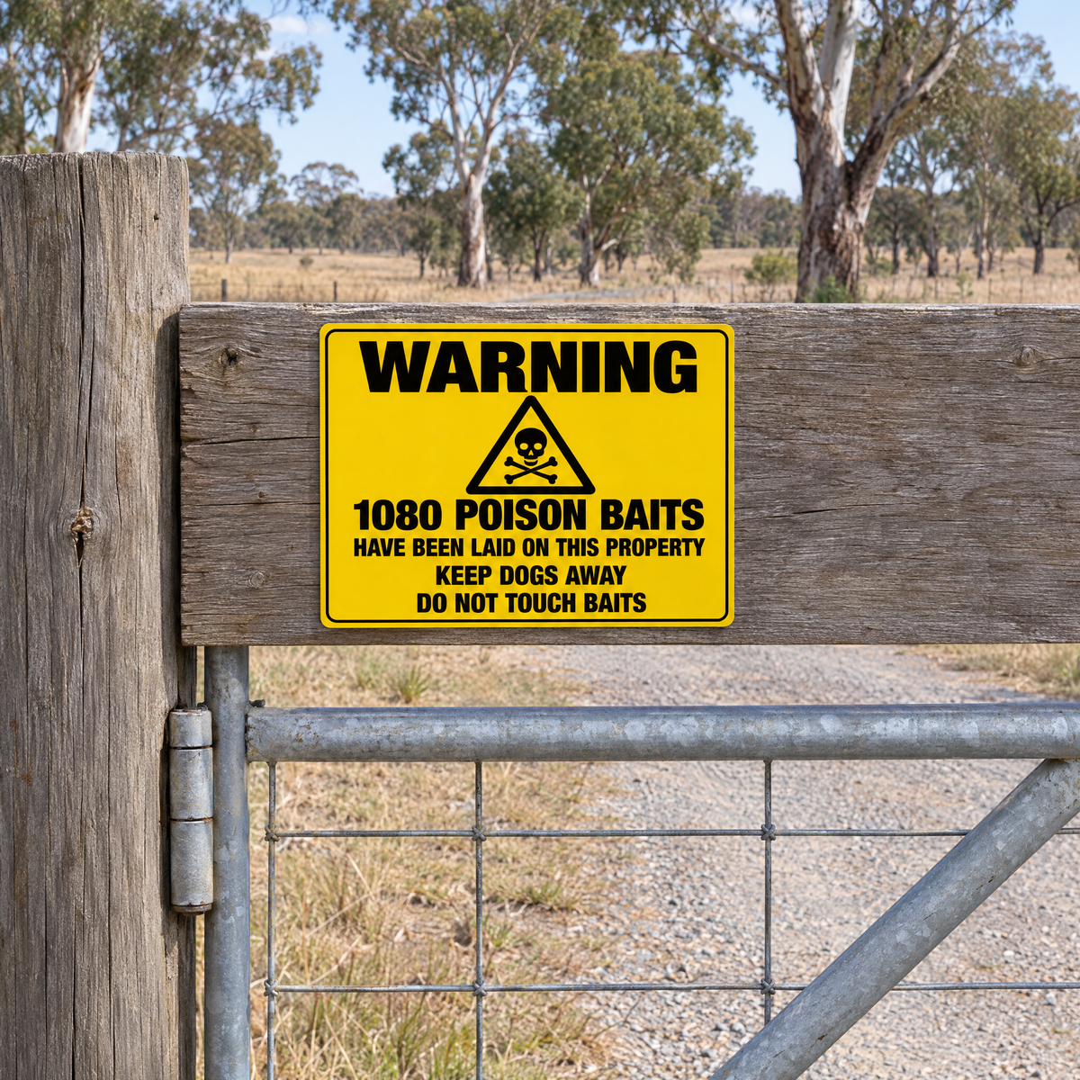 Warning 1080 Poison Baits Laid on This Property Sign installed on site