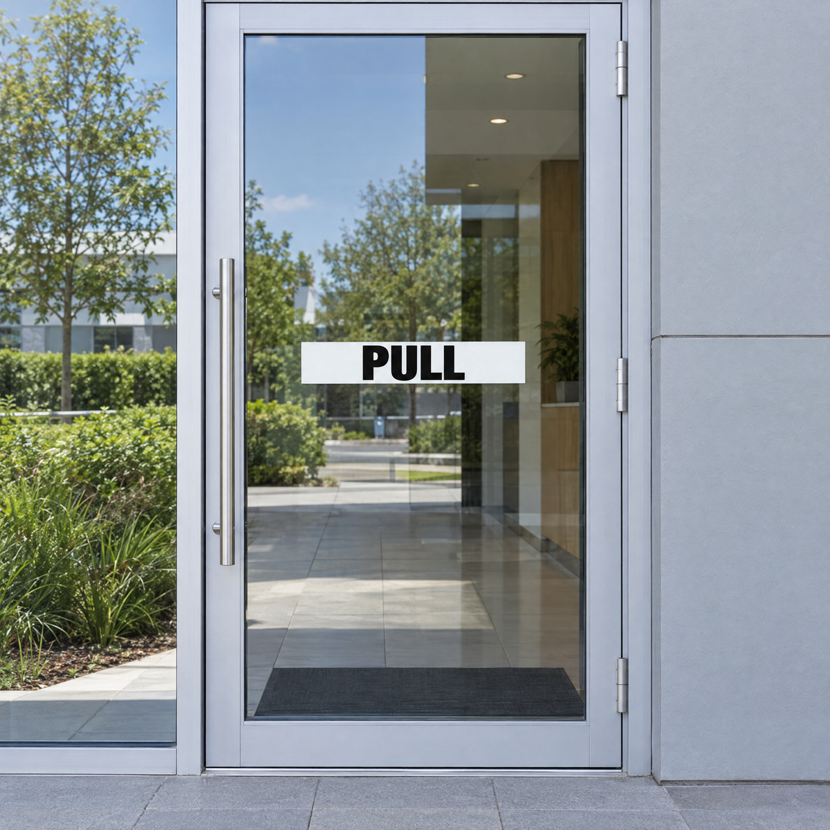 Pull Door Sign installed on site