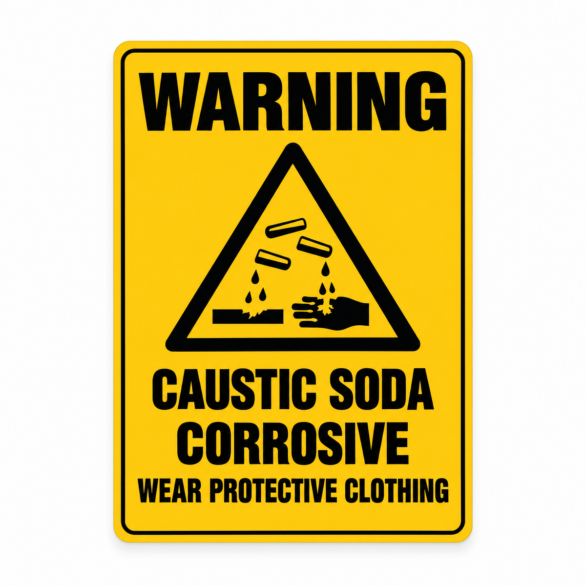 Warning Caustic Soda Safety Sign – Australian made, matt laminated safety sign by SignShine
