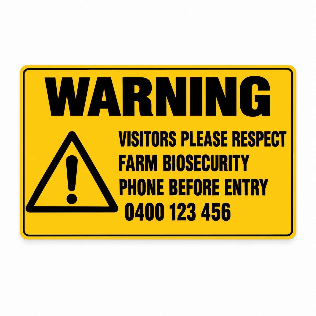 Warning Visitors Please Respect Farm Biosecurity Sign with Custom Number – Australian made, matt laminated safety sign by SignShine