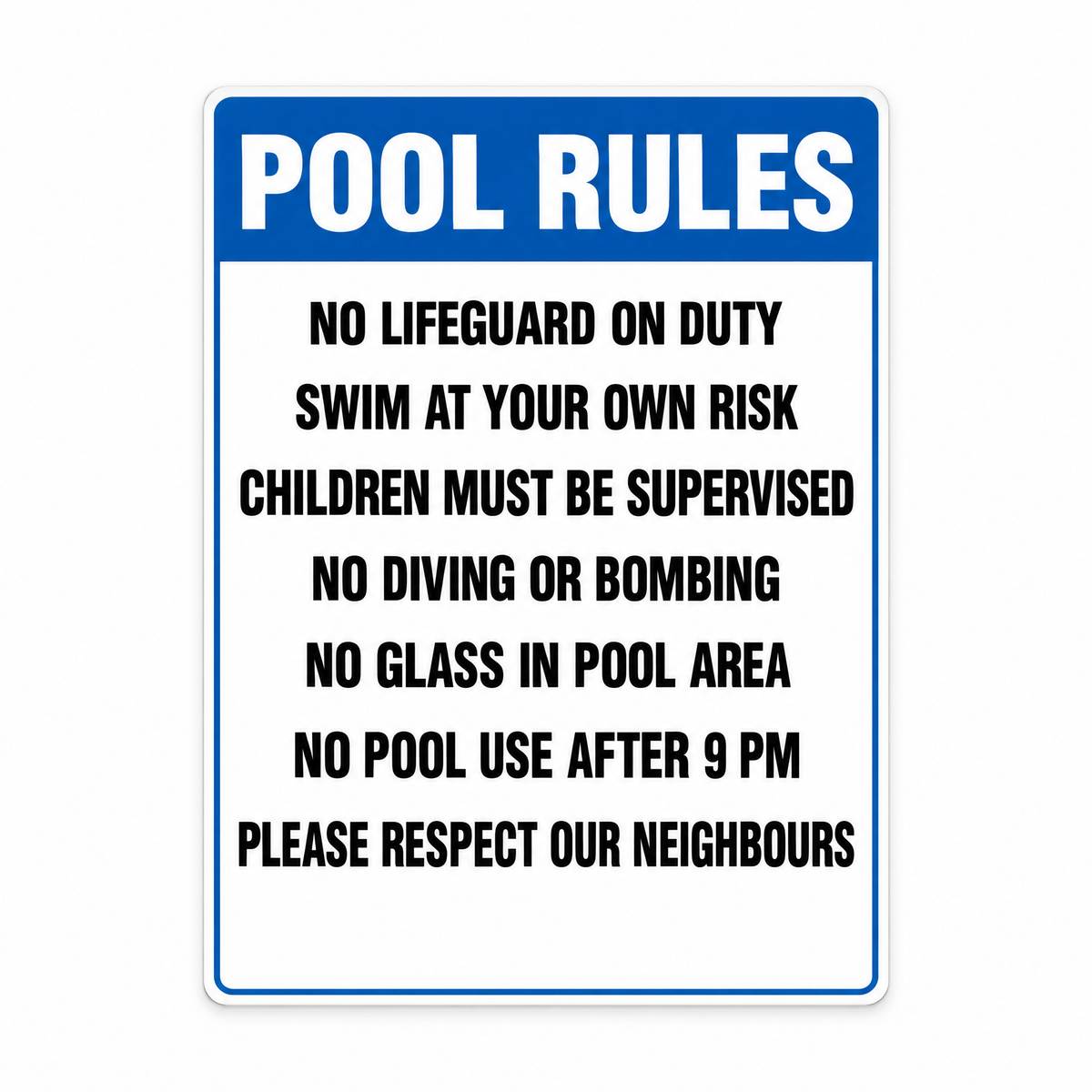 Short-Stay Rental Pool Rules Sign – Australian made, matt laminated safety sign by SignShine