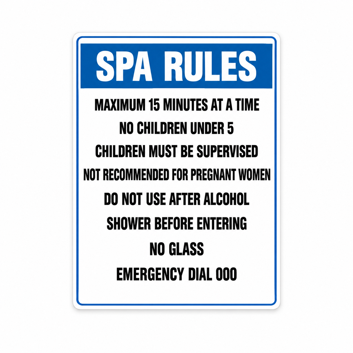 Spa Rules Sign – Australian made, matt laminated safety sign by SignShine