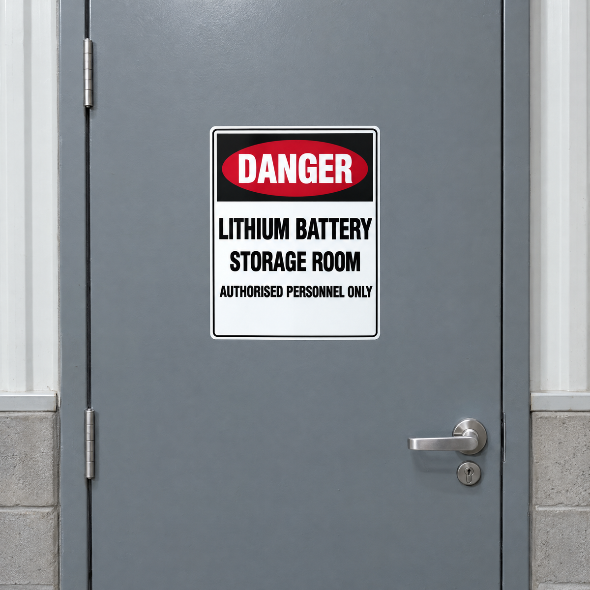 Danger Lithium Battery Storage Room Sign installed on site – SignShine Australia