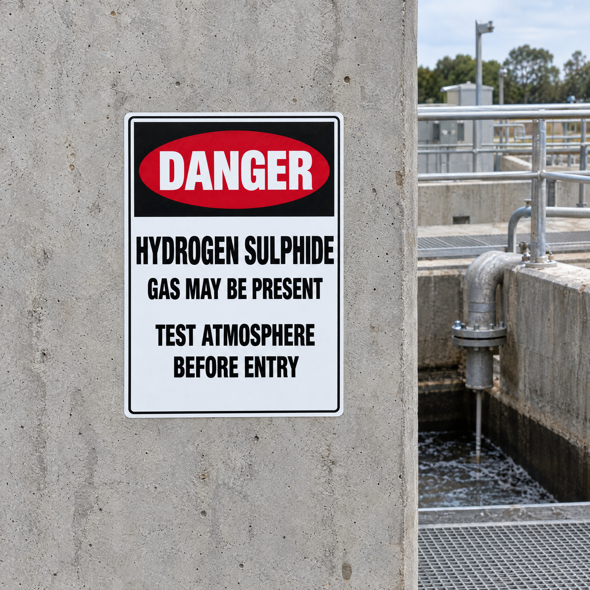 Danger Hydrogen Sulphide Gas May Be Present Sign installed on site – SignShine Australia