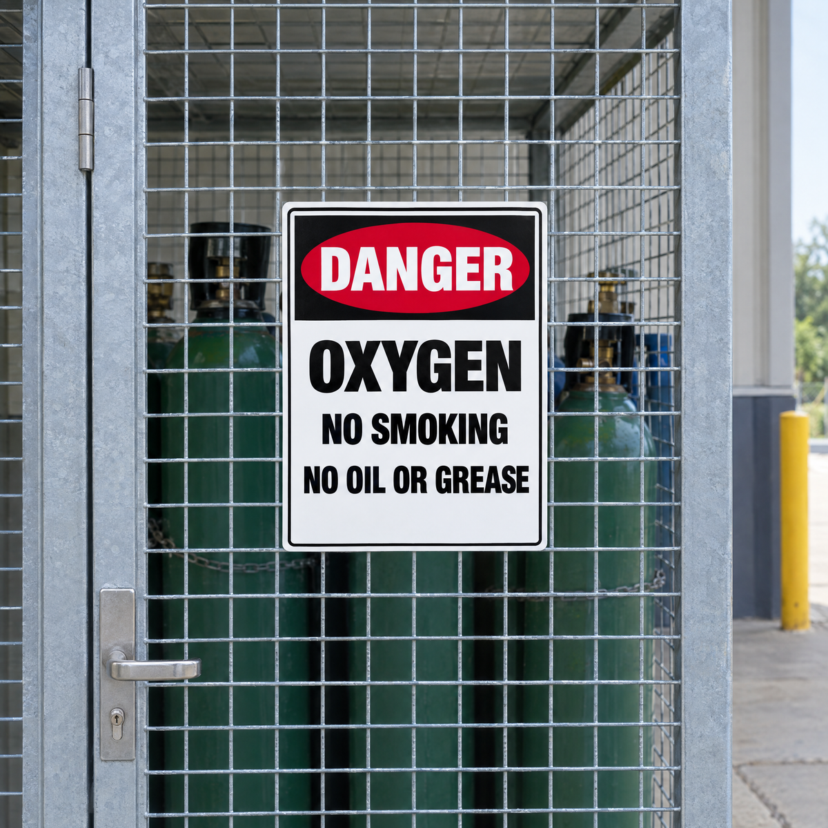 Danger Oxygen No Smoking No Oil or Grease Sign installed on site – SignShine Australia
