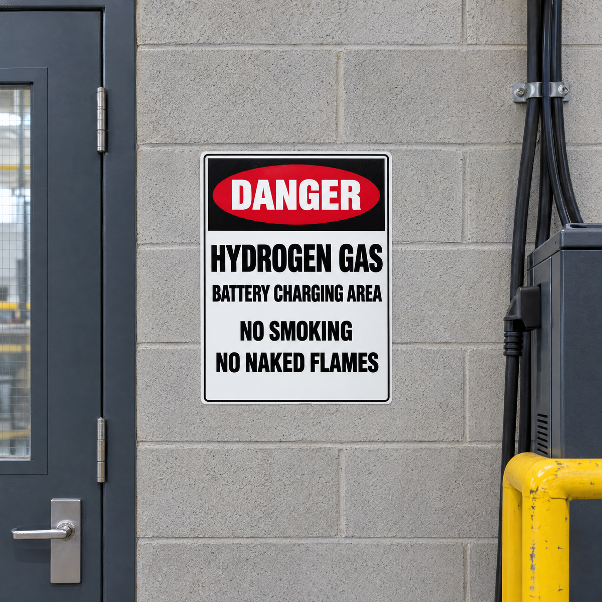 Danger Hydrogen Gas Battery Charging Area No Ignition Sources Sign installed on site – SignShine Australia