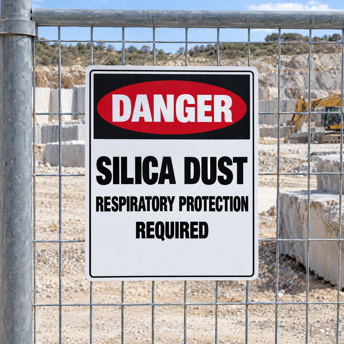 Danger Silica Dust Respiratory Protection Required Sign installed on site – SignShine Australia