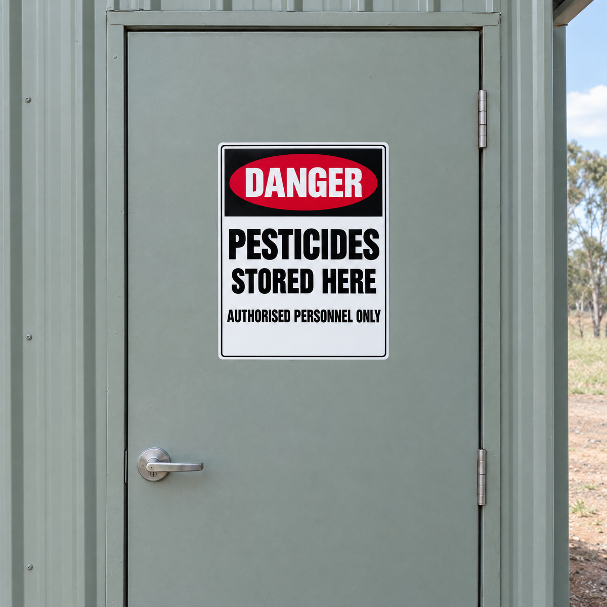 Danger Pesticides Stored Here Sign installed on site – SignShine Australia