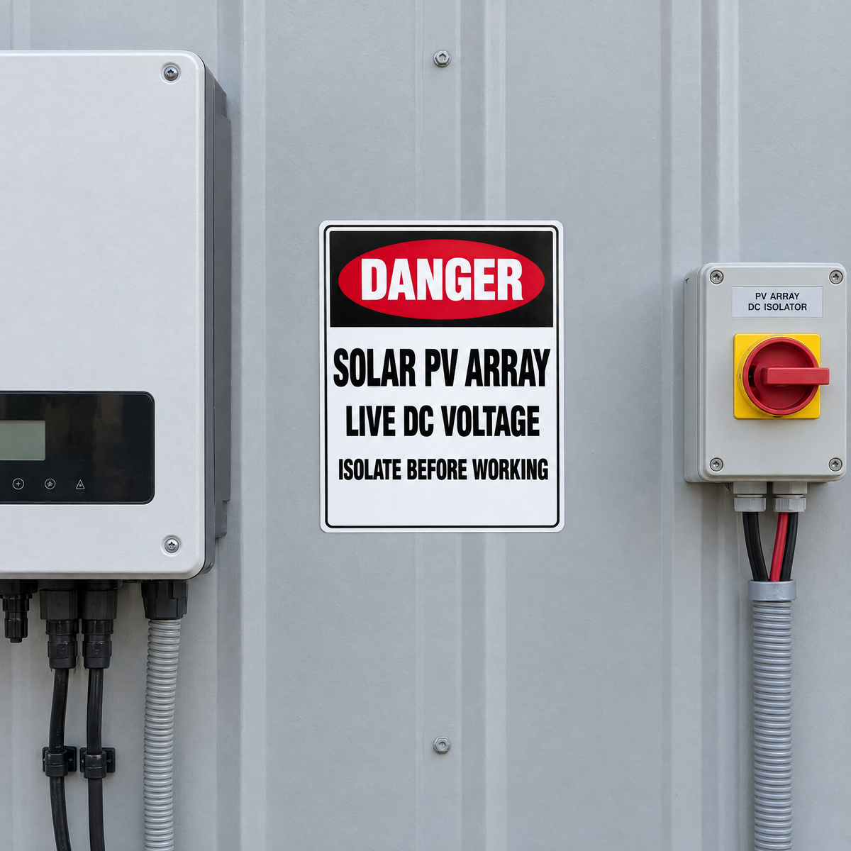Danger Solar PV Array Live DC Voltage Sign installed on site – SignShine Australia
