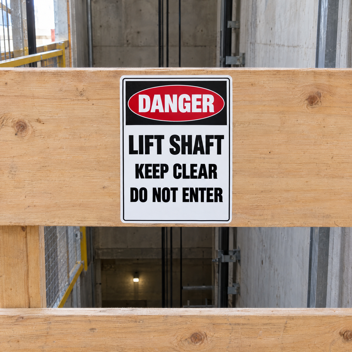 Danger Lift Shaft Keep Clear Sign installed on site – SignShine Australia
