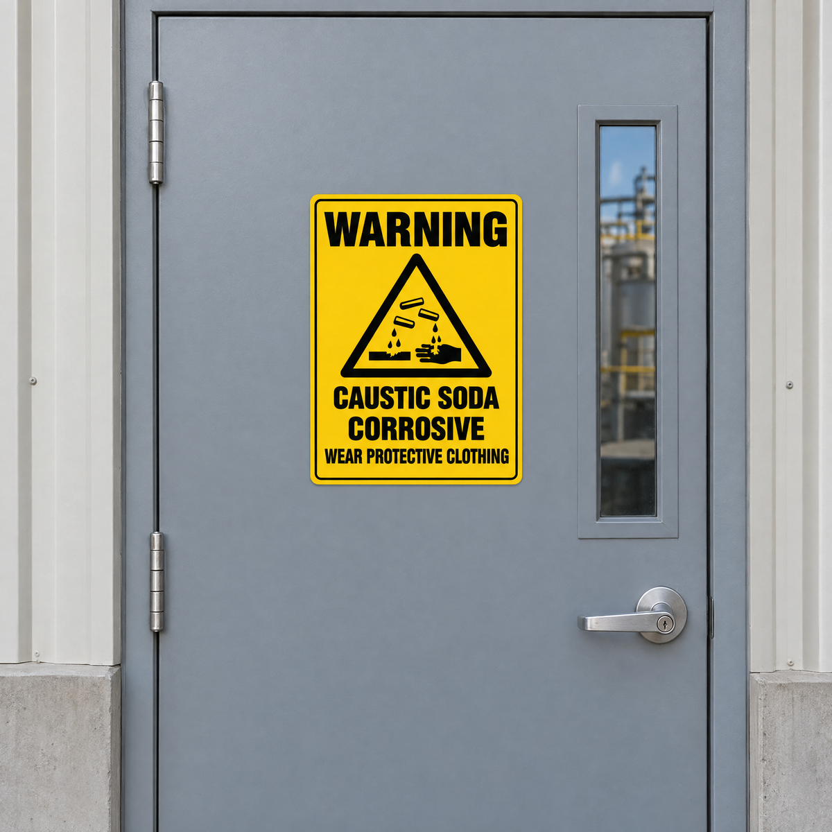 Warning Caustic Soda Safety Sign installed on site – SignShine Australia