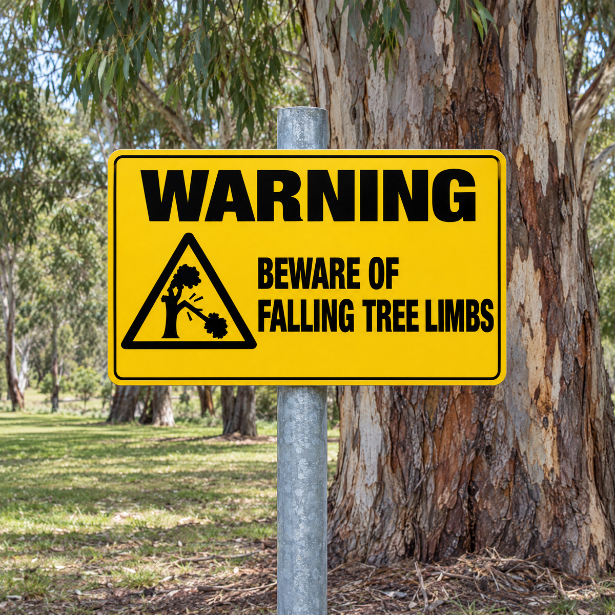 Warning Beware of Falling Tree Limbs Sign installed on site – SignShine Australia