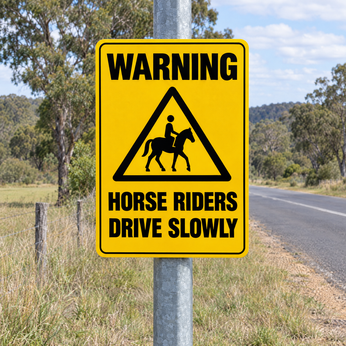 Warning Horse Rider Sign installed on site – SignShine Australia