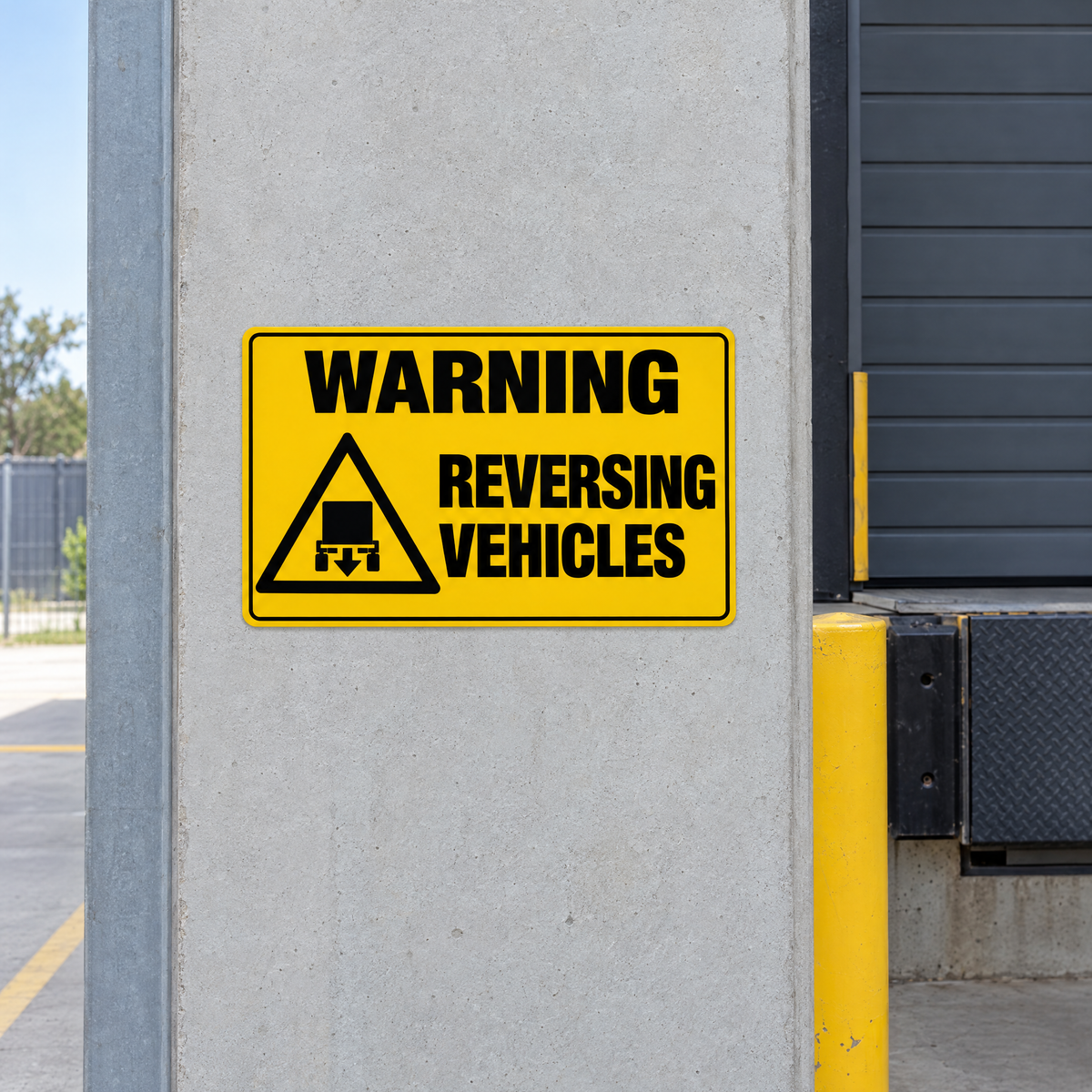 Warning Reversing Vehicles Sign installed on site – SignShine Australia
