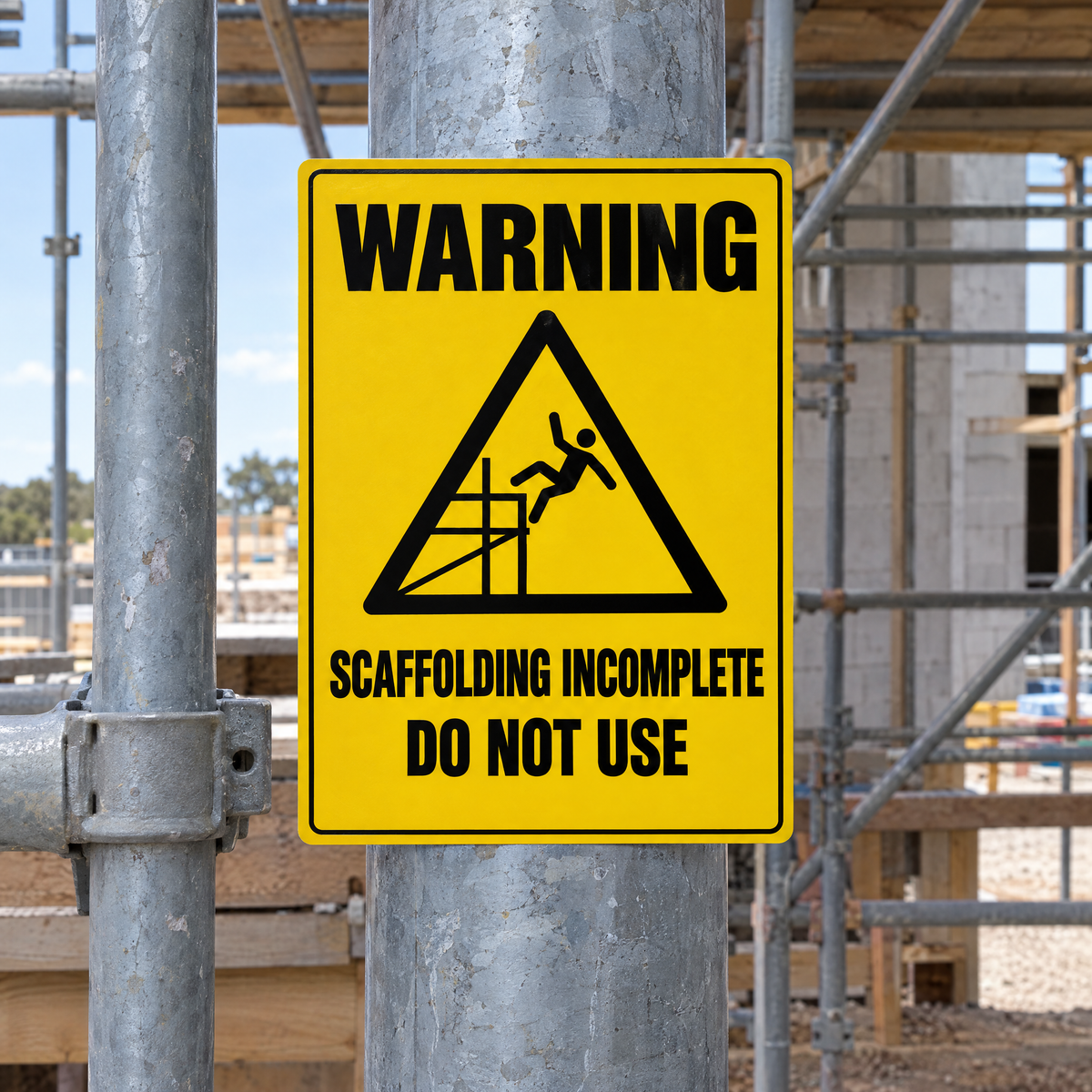 Scaffolding Incomplete Do Not Use Sign installed on site – SignShine Australia