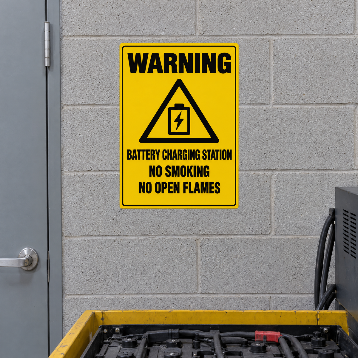 Warning Battery Charging Station No Smoking or Open Flames Sign installed on site – SignShine Australia