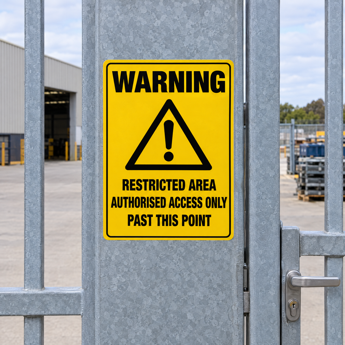 Warning Restricted Area Authorised Access Only Past This Point Sign installed on site – SignShine Australia