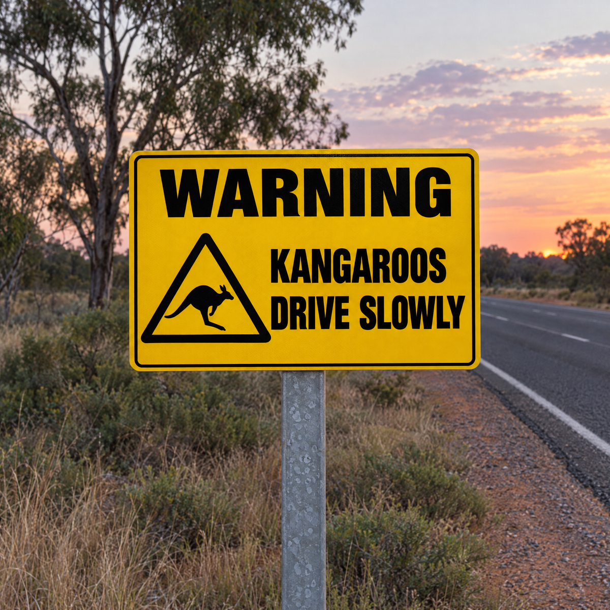 Warning Kangaroos Drive Slowly Sign installed on site – SignShine Australia