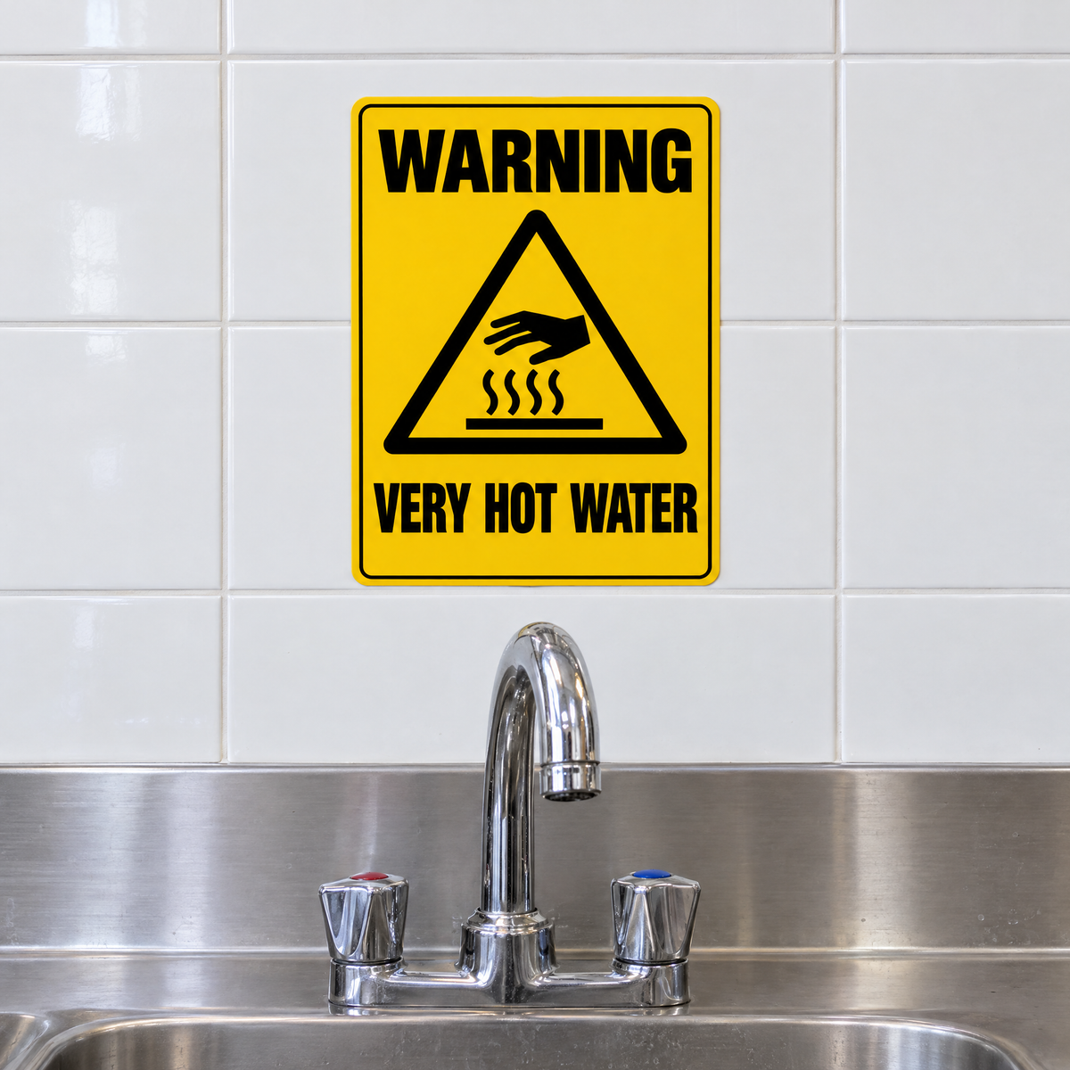 Warning Very Hot Water Sign installed on site – SignShine Australia