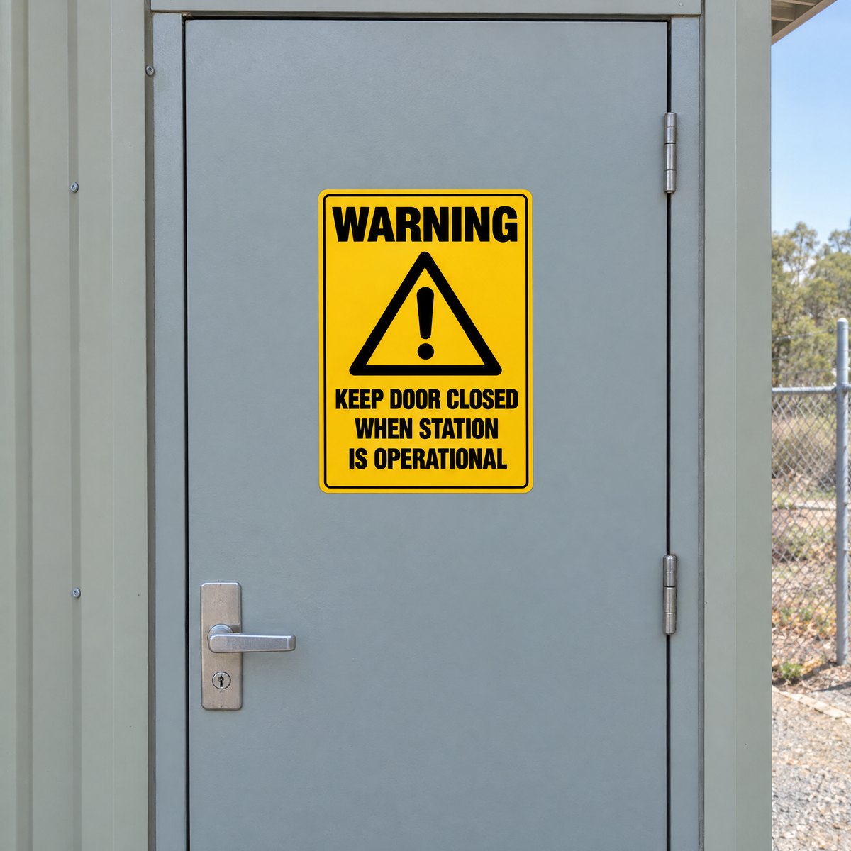 Keep Door Closed When Station Is Operational Sign installed on site – SignShine Australia