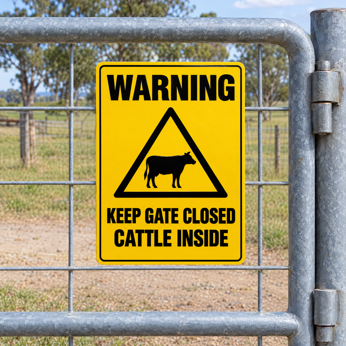 Keep Gate Closed Cattle Inside Sign installed on site – SignShine Australia