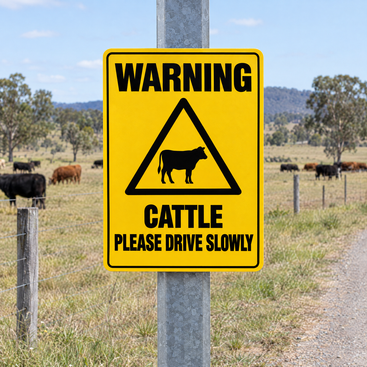 Cattle Please Drive Slowly Sign installed on site – SignShine Australia