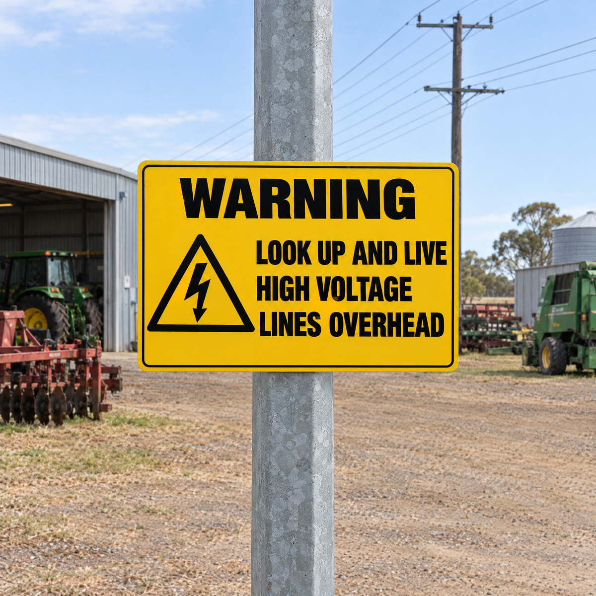 Look Up and Live High Voltage Lines Overhead Sign installed on site – SignShine Australia