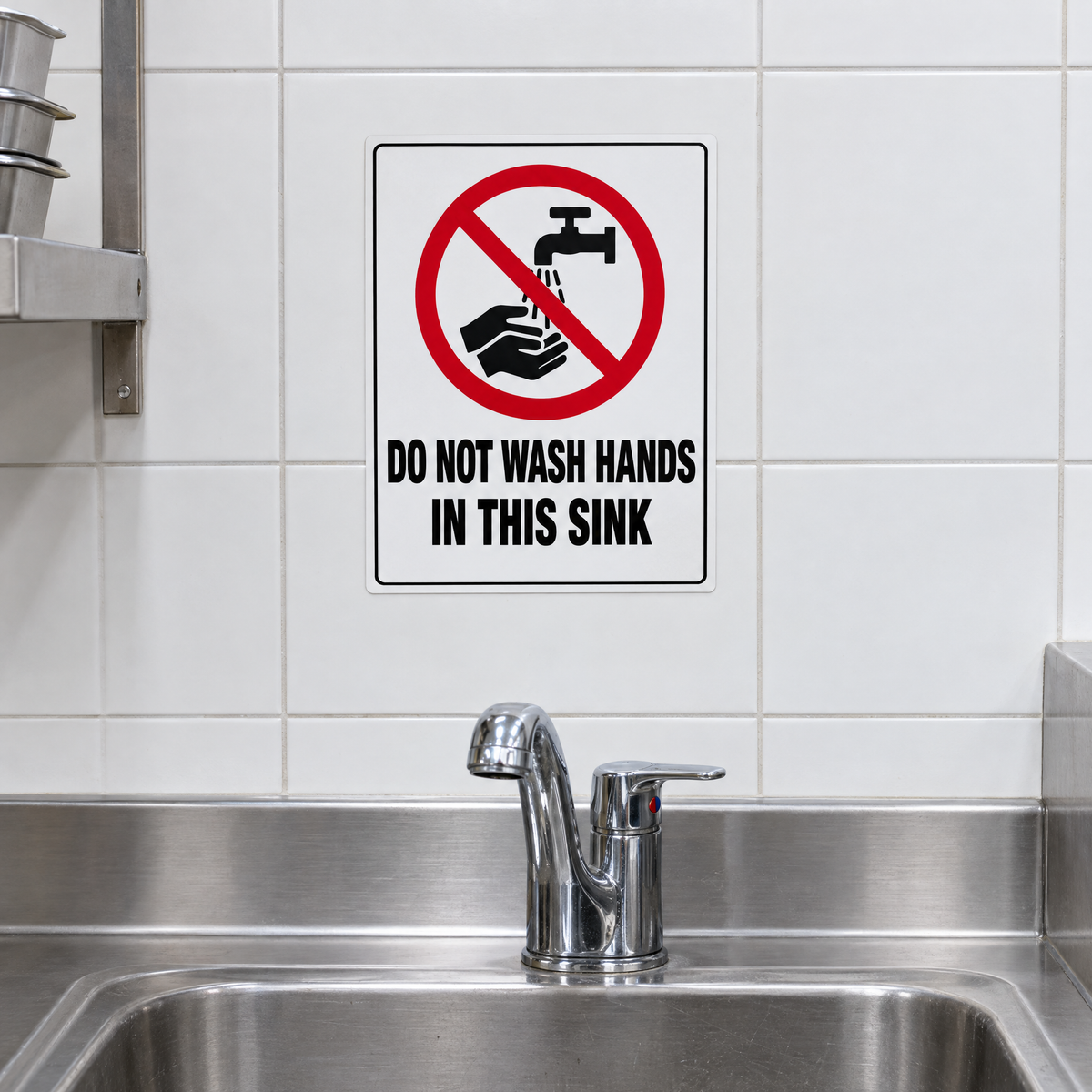Do Not Wash Hands in This Sink Sign installed on site – SignShine Australia