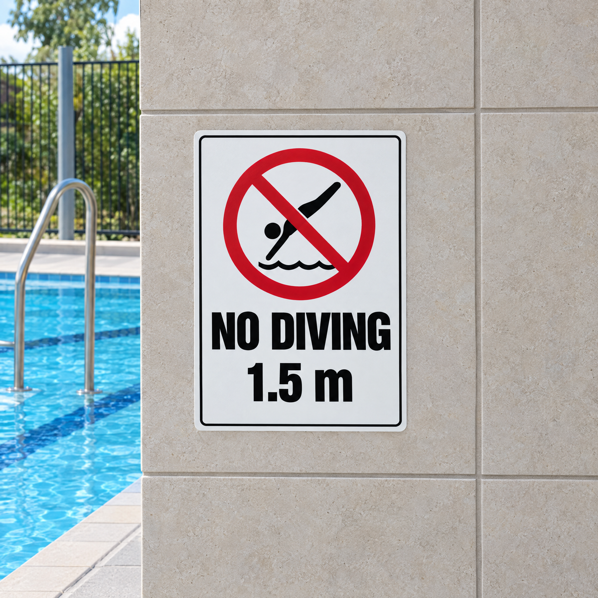 No Diving Sign with Custom Metre installed on site – SignShine Australia