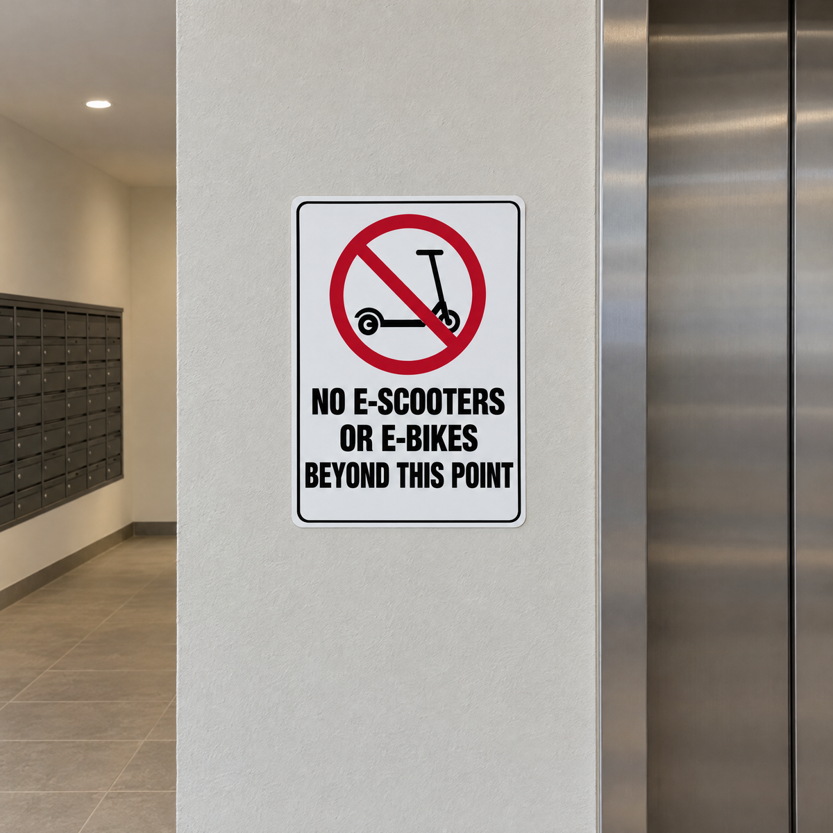 No E-Scooters or E-Bikes Beyond This Point Sign installed on site – SignShine Australia
