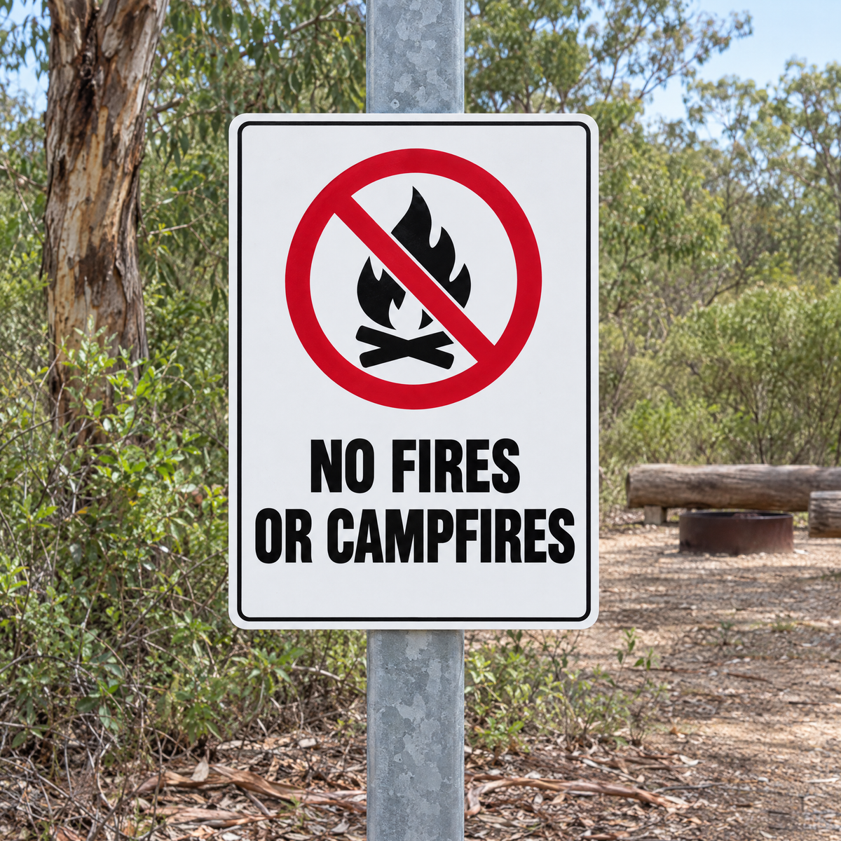 No Fires or Campfires Sign installed on site – SignShine Australia