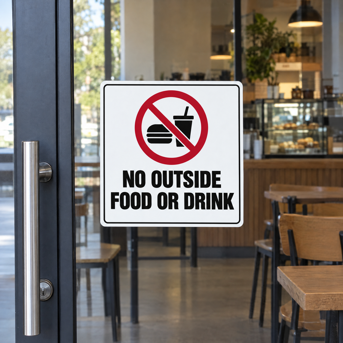 No Outside Food or Drink Sign installed on site – SignShine Australia