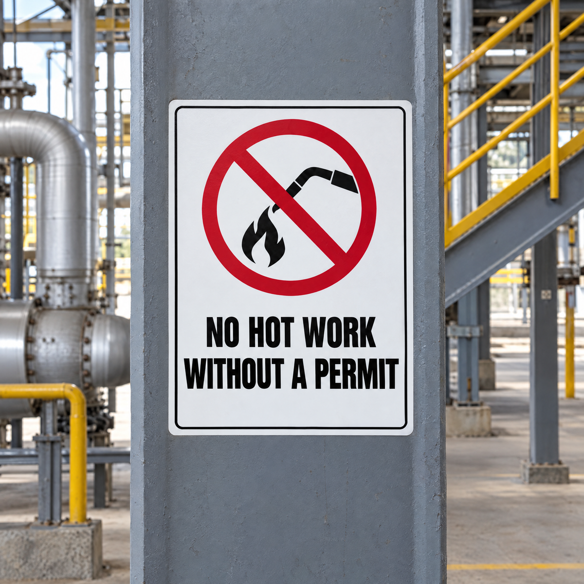 No Hot Work Without a Permit Sign installed on site – SignShine Australia