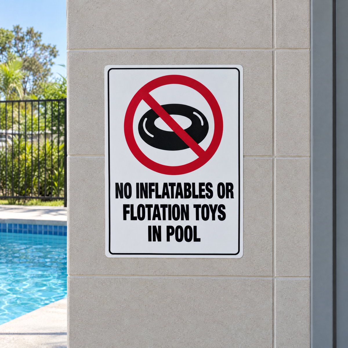No Inflatables or Flotation Toys in Pool Sign installed on site – SignShine Australia