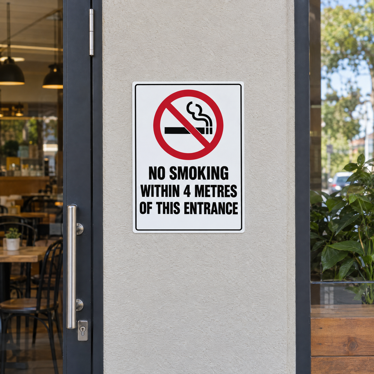 No Smoking Within 4 Metres of This Entrance Sign installed on site – SignShine Australia